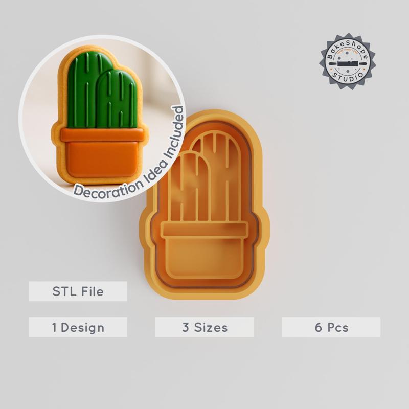 Double Cactus Cookie Cutter & Stamp, Set of 6, Perfect for Fondant, S/M/L, Botanical House Decor