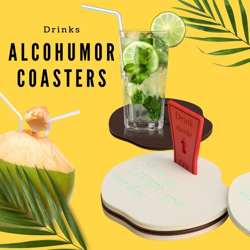 AlcoHumor Coasters, Quote Coasters, Drinks