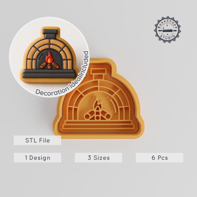 Wood-Fired Oven Cookie Cutter & Stamp, Rustic Oven Design, Fondant Tools Set, S/M/L Sizes, Home Baking Accessories