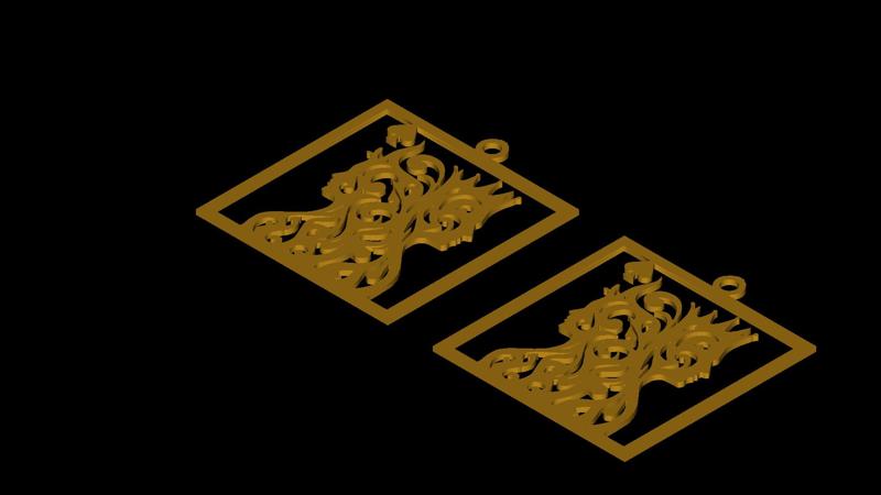 Stylized King Queen Spade Royal Couple Pendant