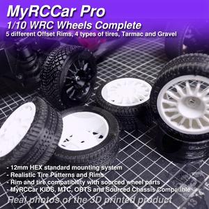 MyRCCar WRC Wheels 1/10 Complete, 5 Rims, 4 tires On-Road RC Car Wheels