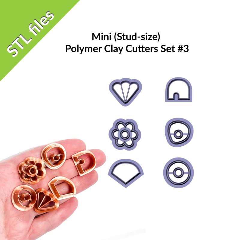 Mini Polymer Clay Cutters, six shapes 0.6" (15mm) perfect for studs, donut, flower, shell, Set #3