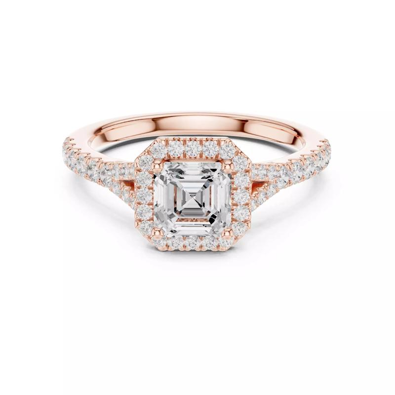 Split Shank Asscher Cut Halo Diamond Wedding Ring 3DM STL Video