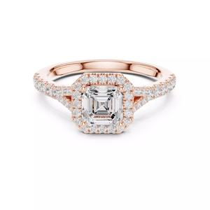 Split Shank Asscher Cut Halo Diamond Wedding Ring 3DM STL Video