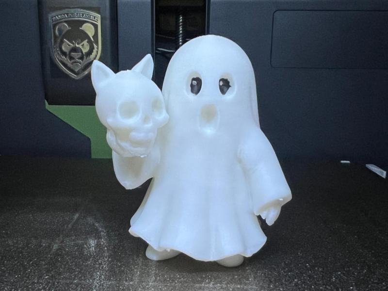 Cute Ghost Holding Cat Skull Halloween Figurine
