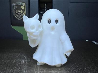Cute Ghost Holding Cat Skull Halloween Figurine