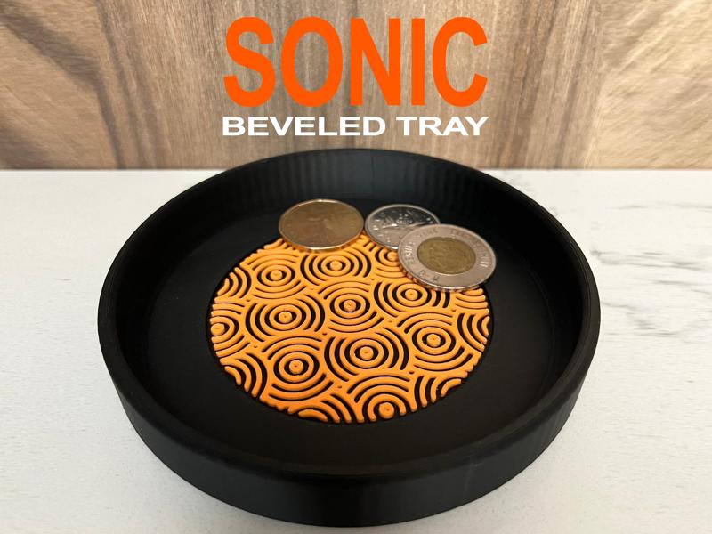 Sonic Beveled Round Tray with Inlayed Pattern