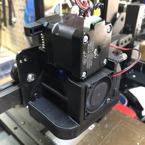 Modified Satsana fan mount for use on an Ender3 or similar with the Creality Direct drive kit