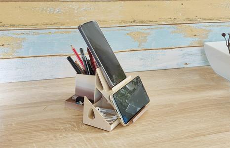 Desk Organizer: Double Phone & Pen Holder