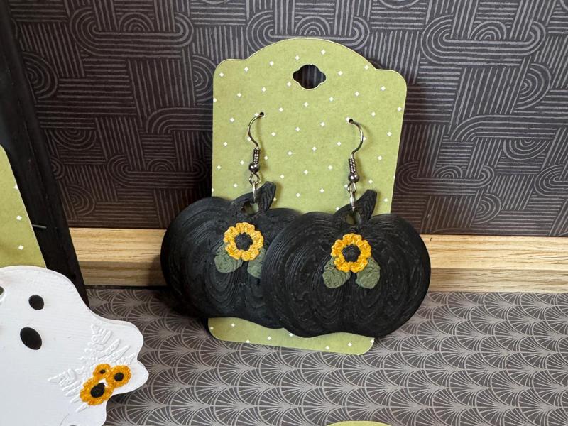 Pumpkin with Flowers Earrings or Keychain