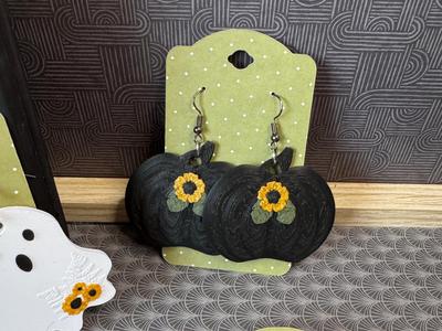 Pumpkin with Flowers Earrings or Keychain