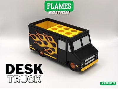 Flames hotrod desk truck organizer pen holder