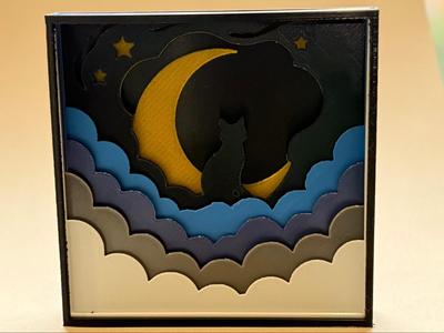 Cat on the Moon Shadowbox