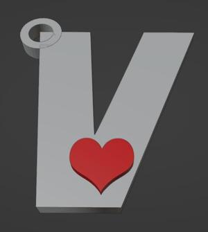 KEYCHAIN LETTER V WITH HEART