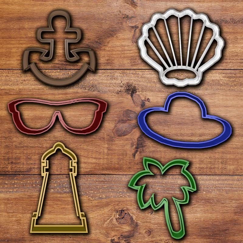 Beach objects cookie cutter set.