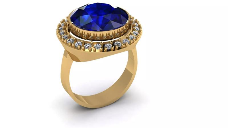 Vintage Style Oval Blue SAPPHIRE RING 3D PRINTABLE MODEL