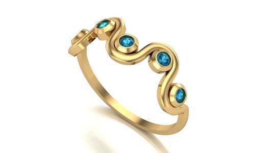 Wave Ring with Brilliant-Cut Stones