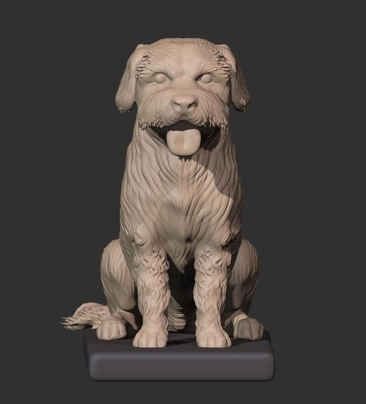 Perro Peludo Sentado – Figura Realista 3D para Impresión