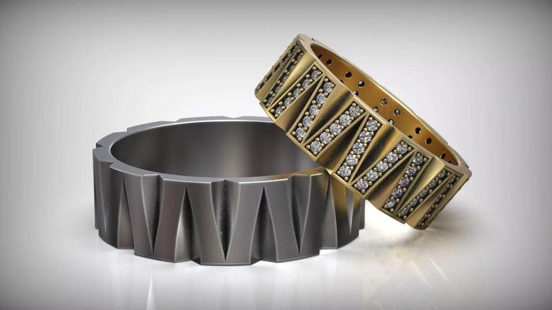 Victory Diamond Gold Rings  Wedding Band Set