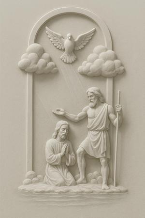 Baptism of Jesus – Religious Statue Bas-Relief 3D Model