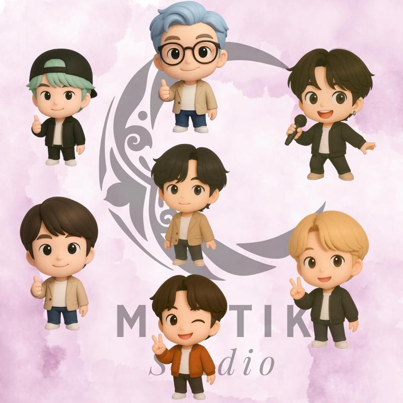BTS Chibi Cartoon 3D Print STL Pack | Set Completo 7 Integrantes K-Pop Figures