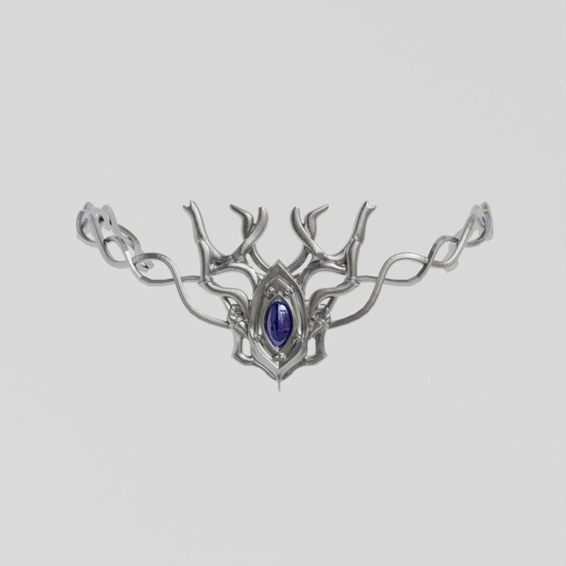 Silver Elven Tiara 3D Model STL - Mystic Blue Gem