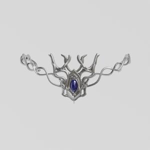 Silver Elven Tiara 3D Model STL - Mystic Blue Gem