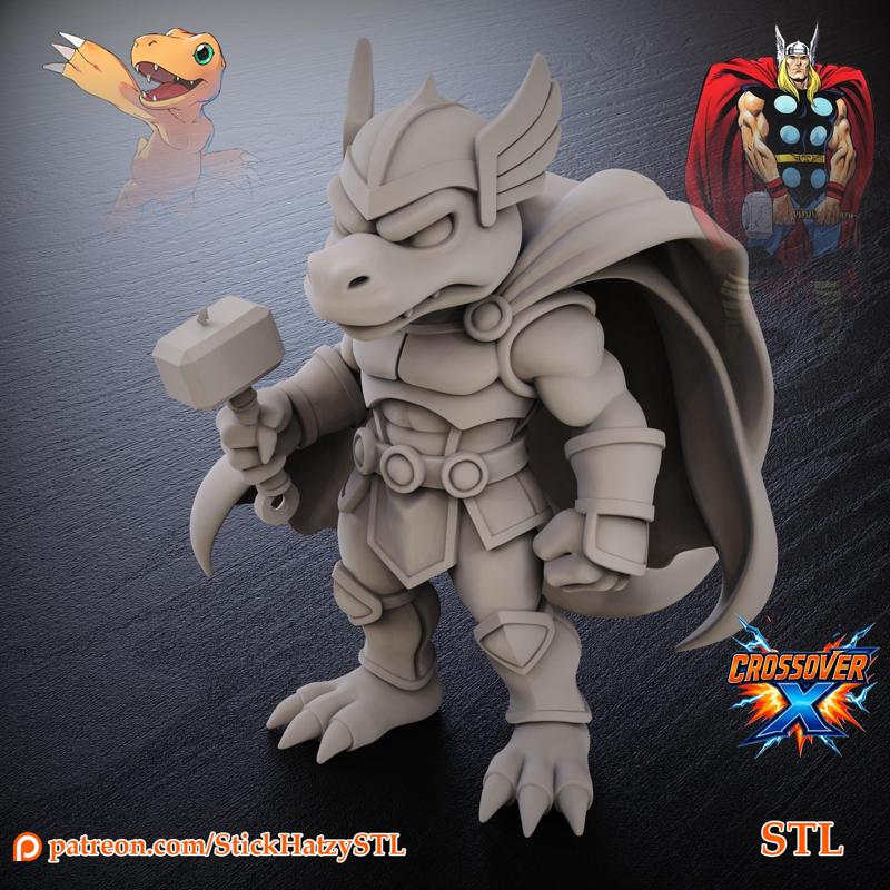 Agumon x Thor – STL Model | Anime & Superhero Fusion Fan Art