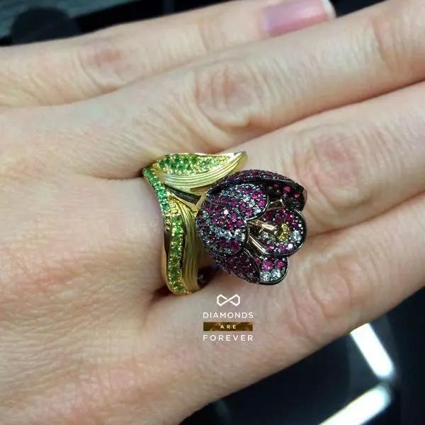 vintage ring  flower tulip 1018