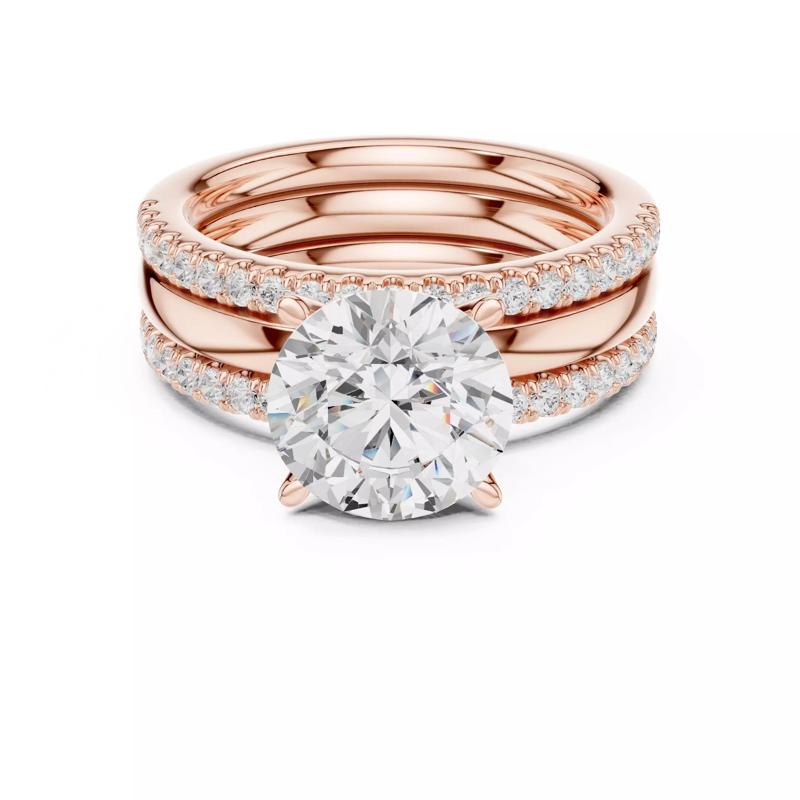 Three Piece Ring Set Round Cut Ring with Matching Band Pair