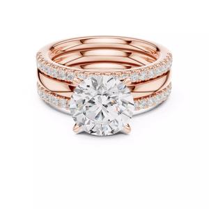 Three Piece Ring Set Round Cut Ring with Matching Band Pair