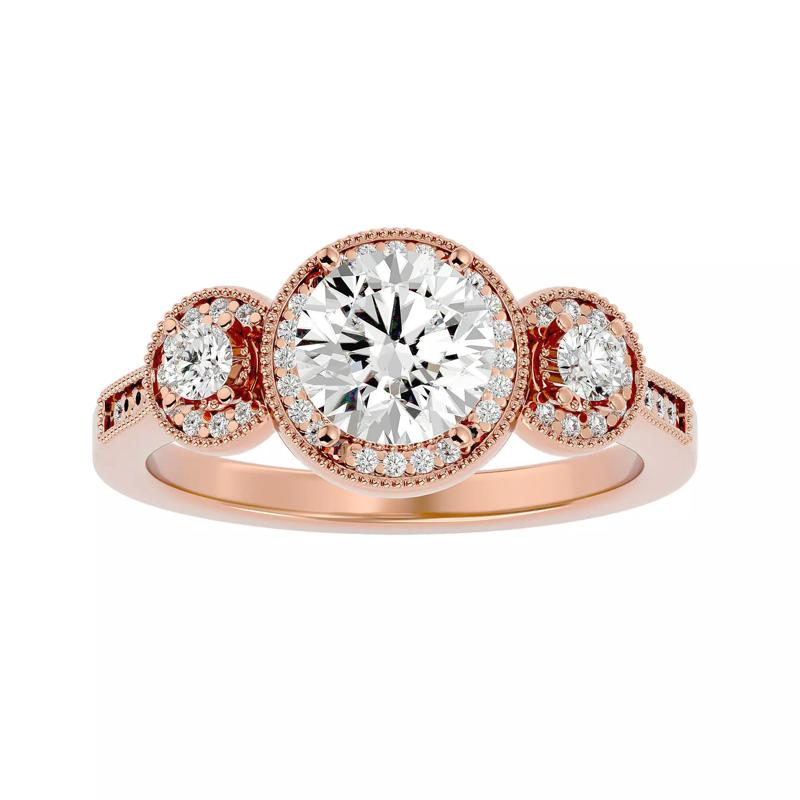 Tri Diamond solitaire wedding engagement ring with 360 view