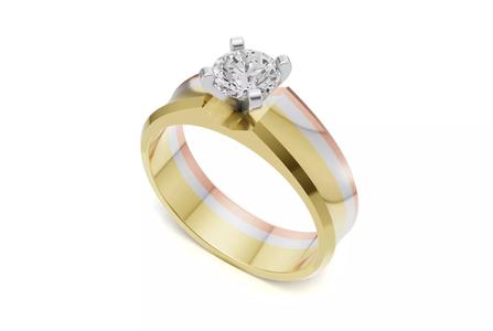 Tri-Color Solitaire Mens Engagement Ring Classic Look