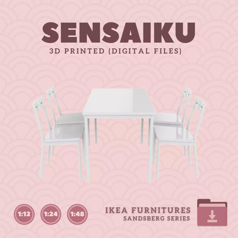 3 SANDSBERG Table and Chairs for Dollhouse - IKEA - 3D Print