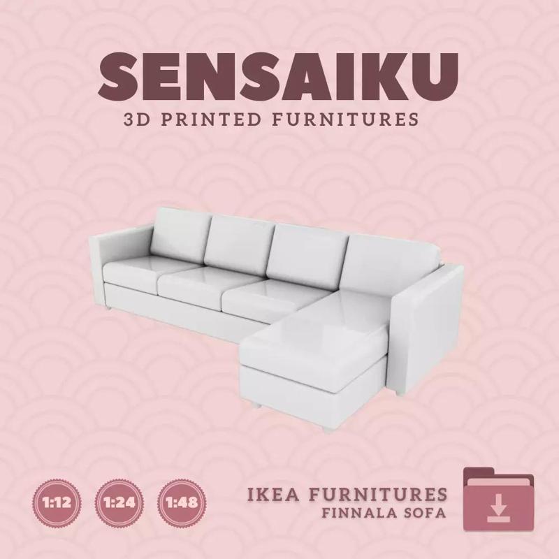 FINNALA 3 Seat Sofa with Chaise for Dollhouse IKEA 3D Print