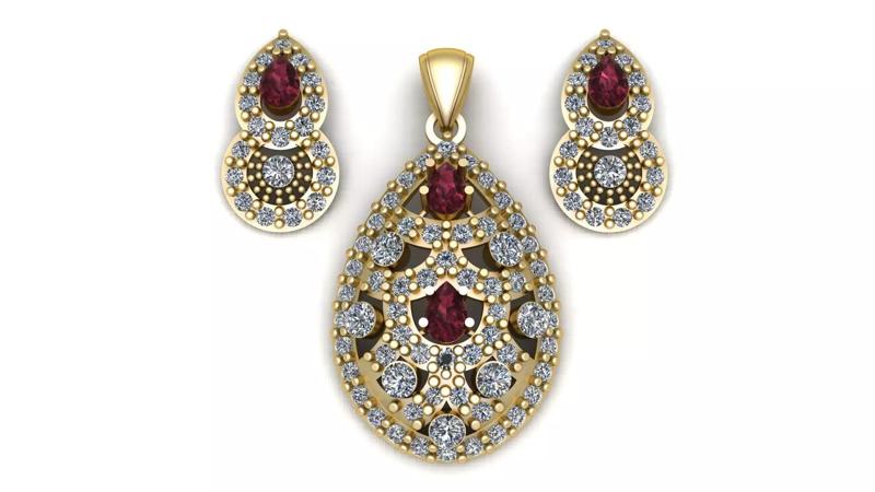 Stylish Diamond Pendant And Earring 3d Printable Model