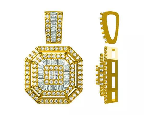 JCD format Unique square shape baguette cut design pendant