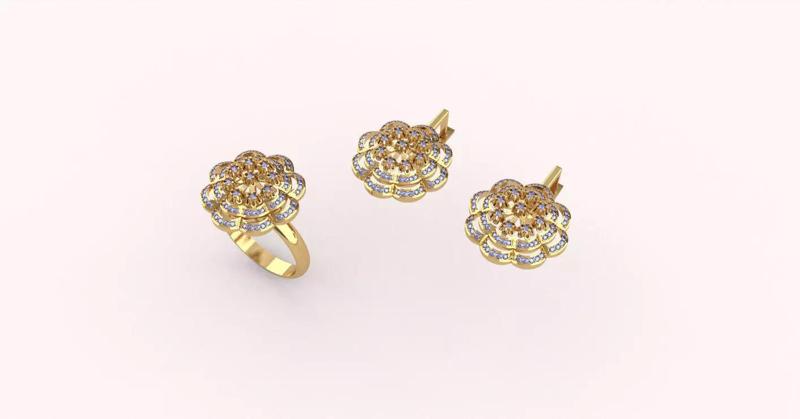 Set Flower1 Ring and Earrings