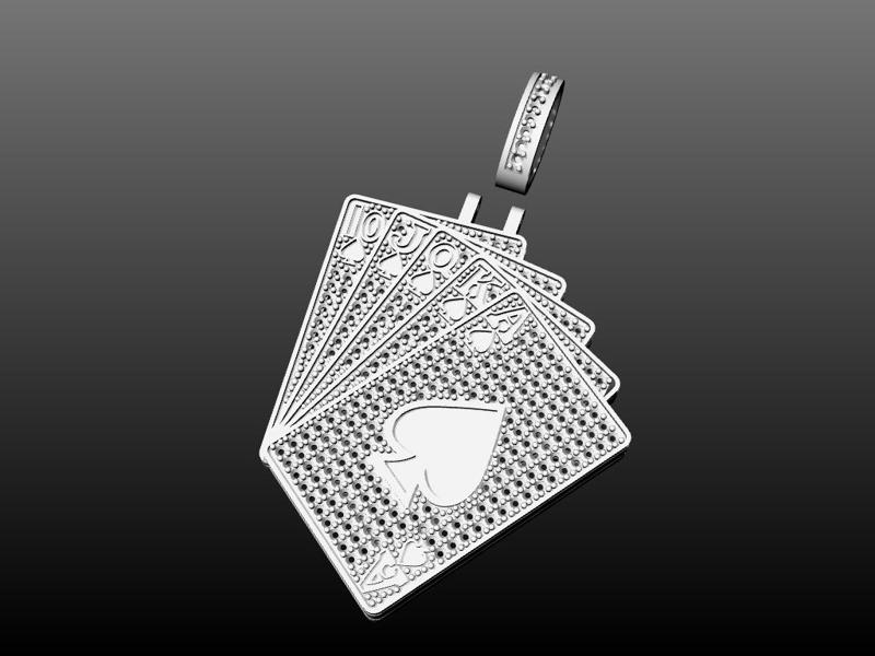 Royal Flush Brilliance Gem Encrusted Poker Card Pendant