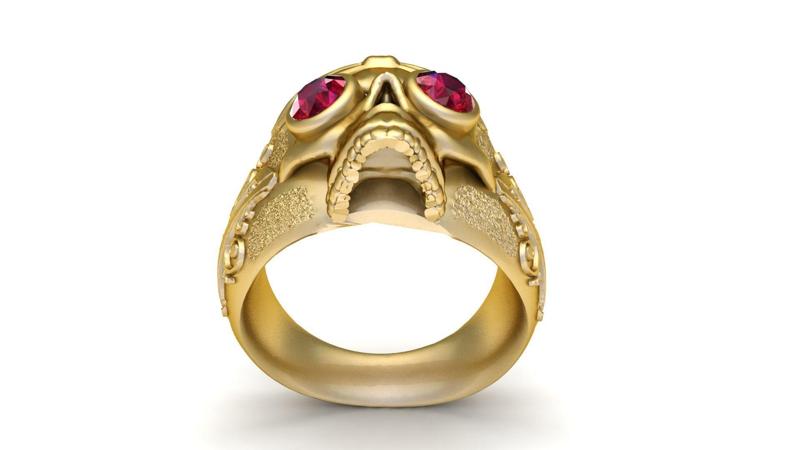 Crimson-Eyed Skull Ring