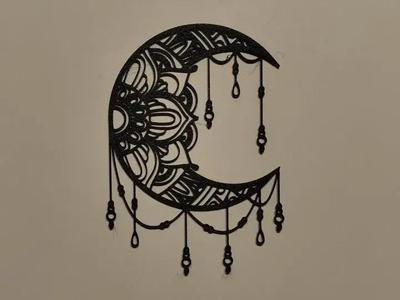 dreamcatcher lotus flower on moon wall art