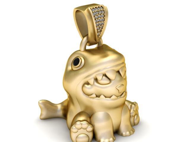 Golden Baby Shark Pendant 3D Printable Model