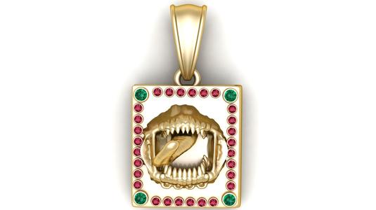 Golden Beast Jaw Pendant with Gemstone Frame