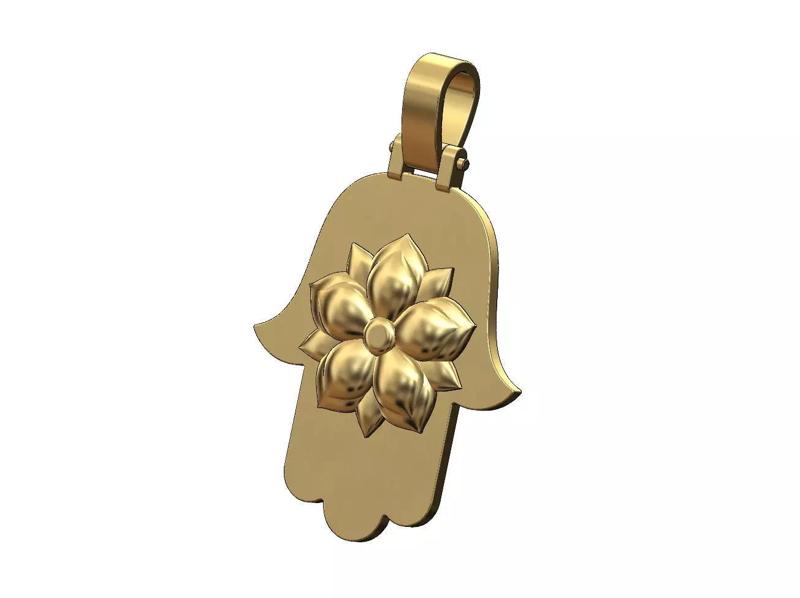 Oriental flower hand of fatima pendant with bail