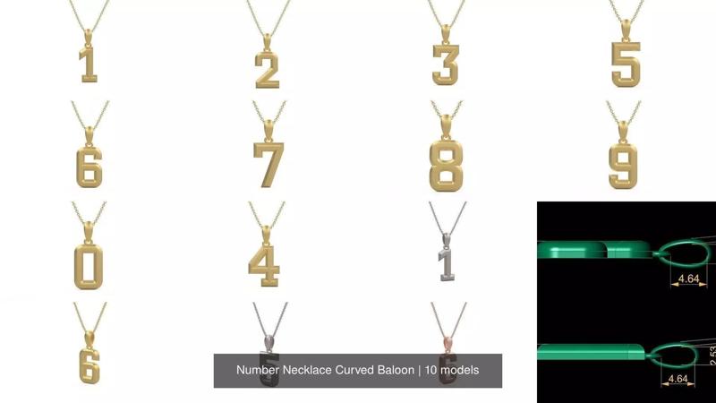 Number Necklace Curved Baloon 3D Model Collection