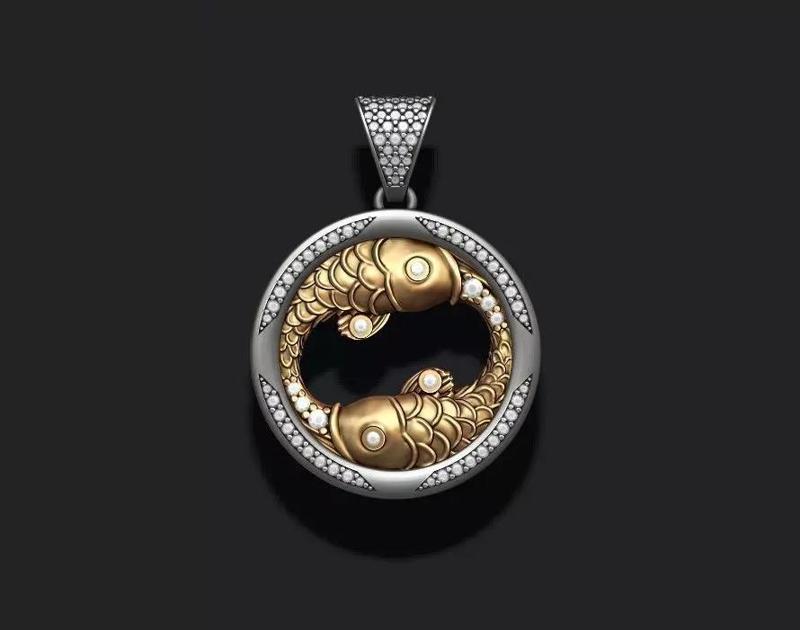 Horoscope Pisces fish pendant with gems