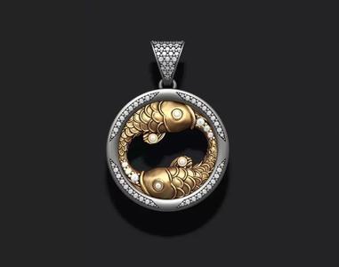 Horoscope Pisces fish pendant with gems