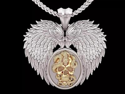 Eagle skull pendant  gold printable jewelry 3D model