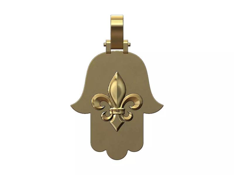 Heraldic lily hand of Fatima peandnt with bail