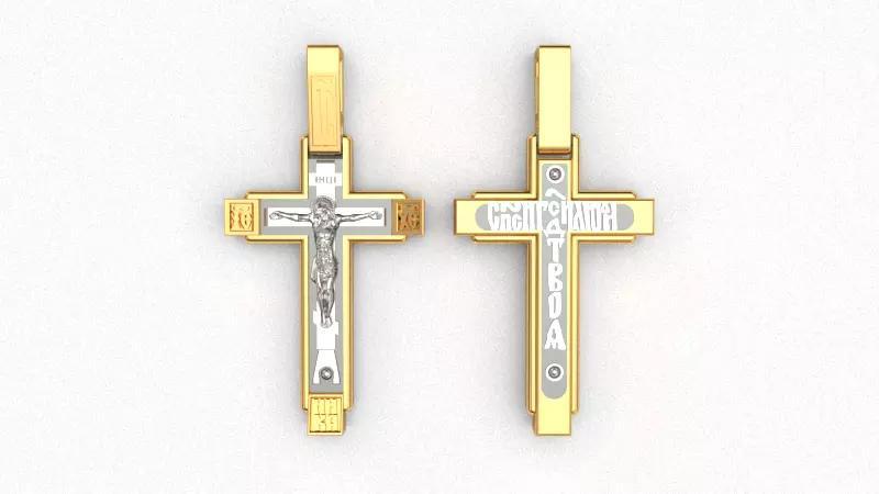 Krest-cross 3D print model jesus cross pendant gold